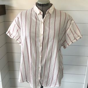 Cotton White and Red striped Button Down XL
